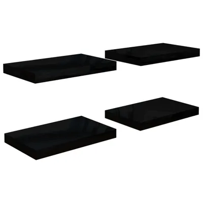 Image de Étagère murale flottante 4 pcs Noir brillant 40x23x3,8 cm MDF