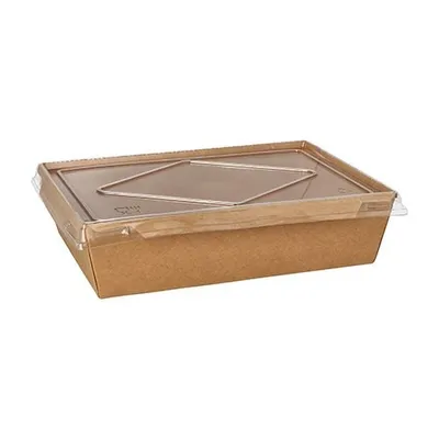 Produktbild von 250 Salatschalen To Go aus Pappe, eckig 1200 ml braun mit transparentem Deckel