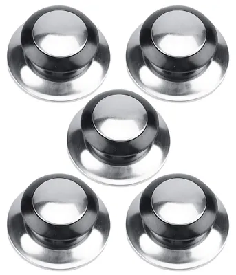5er-Set hitzebeständige Deckelknöpfe, schwarz/silber, 6,5 cm
