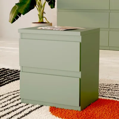Produktbild von Forte EDMORE Kommode 40 45, moderner Nachttisch mit 2 Schubladen, Beistelltisch, Holzwerkstoff, Salbei, 41,8 cm breit x 49,3 cm hoch x 32,2 cm tief