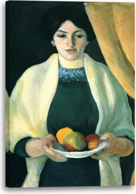 Produktbild von Leinwandbild (80x120cm): August Macke - Frau des Künstlers mit Äpfeln, echter Holz-Keilrahmen inkl. Aufhänger, handgefertigt in Deutschland