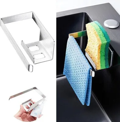 Produktbild von Famanu Spülschwammhalter und Tuchhalter – Edelstahl, Küchenorganizer