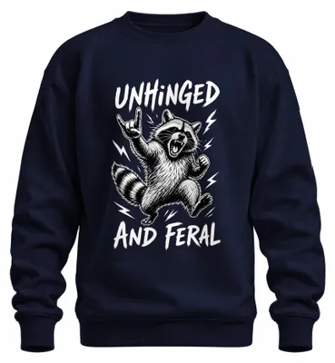 Imagen del producto de Camiseta de cuello redondo, estilo "Waschbär Rocker Trash", con estampado sarcástico. Color azul marino, talla M