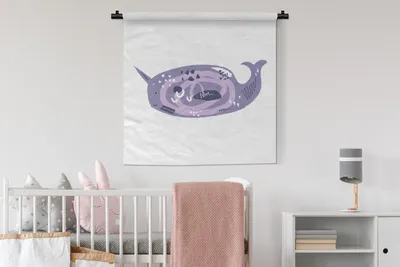 Produktbild von MuchoWow® Wandteppich Wandbehang Narwal - Lila - Pastell 90x90 cm Tapisserie Dekoration Wandtuch - Wandaufhänger