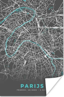Produktbild von MuchoWow® Poster Paris - Blau - Karte - Stadtplan 120x180 cm - Kunstposter