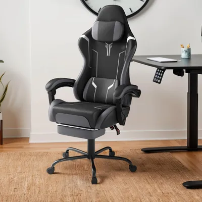 Produktbild von XINZI Gaming Stuhl, Ergonomischer Bürostuhl mit Massage-Lendenkissen & Kopfkissen, Höhenverstellbar,135 kg Belastbarkeit,  Schwarz + Grau + Weiß