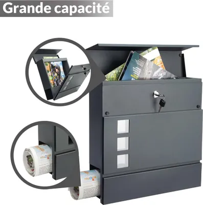 Image de Monzana Boîte aux lettres murale XXL acier zingué anthracite tube journaux courrier étiquette nom 2x clés fente d'insertion
