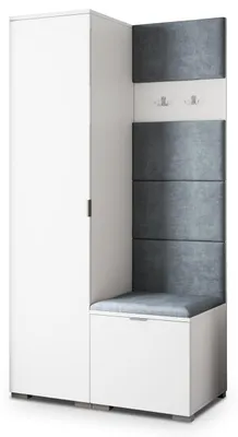 Produktbild von Masseno Garderobe-Set LORI 95/181/51 cm Modern Garderobenschrank Weiß, Veloursstoff MONOLITH 85 (Grau)