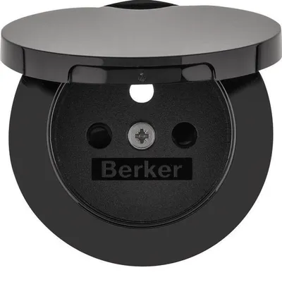 Produktbild von HAGER BERKER R.1/R.3 Zentralplatte für Schutzkontakt-Steckdose mit Klappdeckel schwarz 3965832045