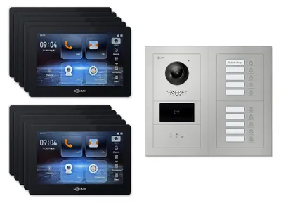 Produktbild von Goliath Premium IP GL-IPH1015.2 Video-Türsprechanlage, 10 Familien, 10× 7 Zoll Schwarz, Silber, Unterputz