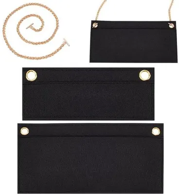 Immagine prodotto di Kit di conversione per organizer da portafoglio WADORN formato 2 con catena dorata, organizer in feltro per borsa, tasca interna, fodera, pochette, busta, accessori per la conversione di borse per Kirigami Pochette, nero