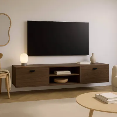 Immagine prodotto di Mobile TV da parete in legno scuro industriale da 160 cm - Oviala Jessy