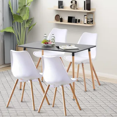Image de Ensemble de salle à manger comprenant une table rectangulaire et 4 chaises, noir et blanc