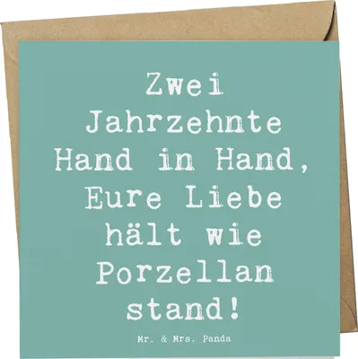 Produktbild von Mr. & Mrs. Panda Grußkarte Spruch 20. Hochzeitstag Porzellanhochzeit - Meeresbrise - Geschenk, Hochzeit, Ehe, Beziehung, Liebe feiern, Heirat, Klappkarte, Geschenke