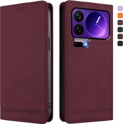 Image de Etui pour Xiaomi 17 Pro, étui rétro en cuirPolyuréthaneavec support et fentes pour cartes Rouge