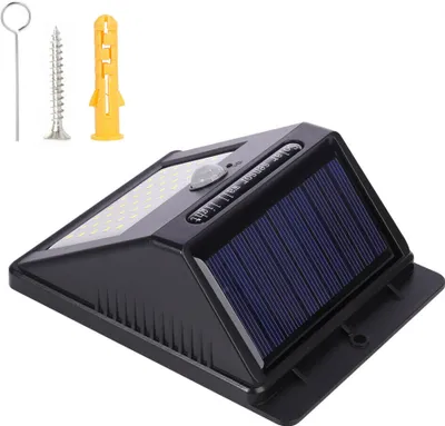 A solar-powered motion-sensing wall light with included mounting hardware.