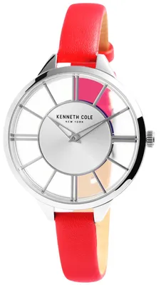Image de Montre pour femme, bracelet en cuir véritable, couleur argentée, étanche jusqu'à 3 ATM