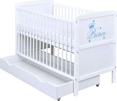 Produktbild von Baby-Delux Babybett Gitterbett Kinderbett Natalie Prince 2in1 140x70 Weiß Beißschienen mit Schublade Komfort Matratze, höhenverstellbar