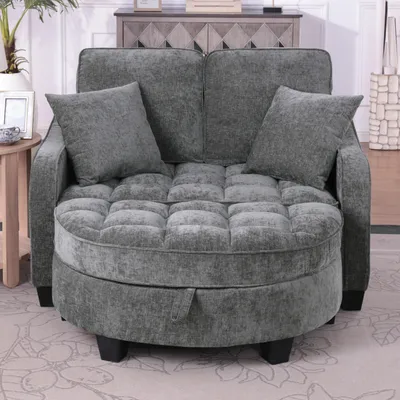 Produktbild von MODFU Multifunktionales Sofa Schlafsofa mit Aufbewahrungs-Hocker,Relaxsofa mit rutschfeste Kunststoffbeine,Dunkelgrau