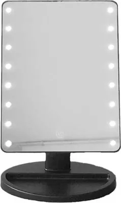 Obrázek produktu pro INF LED Kosmetické Zrcadlo s 16 Světly - Stolní Zrcátko Přenosné Černá