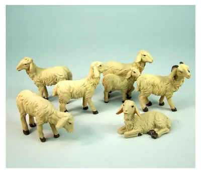 Produktbild von Schafherde 6-teilig aus Polyresin für Krippenfiguren 13-15 cm