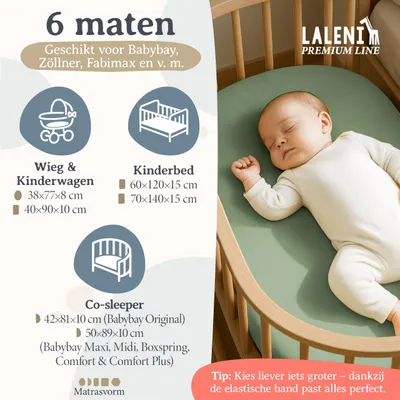 Productafbeelding van Twee lakens, 100% katoen, 77x38 cm, ademend, geschikt voor wieg en reiswieg