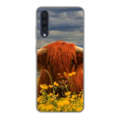 Produktbild von MuchoWow® Handyhülle Schutzhülle Hülle für Samsung Galaxy A30s Schottischer Highlander - Tiere - Blumen Silikon Softcase Handy Hülle - Karteninhaber