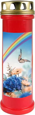 Immagine prodotto di Candela da tomba rossa, tempo di combustione: 100 ore ( 4 giorni ), motivo: arcobaleno