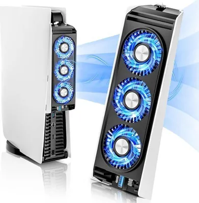 Produktbild von Verbesserte Kühlung für PS5-Lüfter, leiser Lüfter mit 3 Lüftern und externem USB-Anschluss für Discs und digitale Dateien