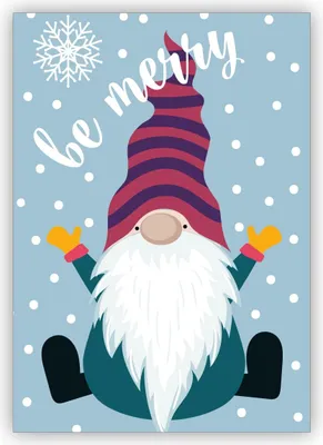 Produktbild von Fröhliche Weihnachtskarte mit süßem Wichtel im Schnee: be merry