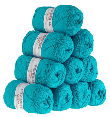 10 x 50g Strickgarn TEREZKA 100% Baumwolle, türkisblau