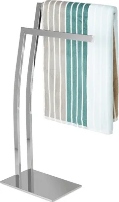 Produktbild von Relaxdays Handtuchhalter WIMEDO, HxBxT:80x32x20cm, freistehend, 2 Stangen, eckiger Standfuß, Edelstahl, silber