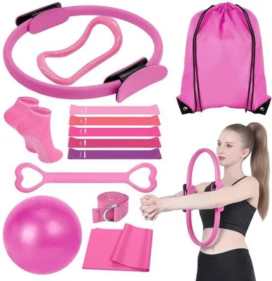 Zdjęcie produktu dla Zestaw Pilates Essential – Kompletny sprzęt do ćwiczeń Pilates w domu – Różowy zestaw treningowy z ćwiczeniami na mięśnie brzucha, idealny do użytku domowego