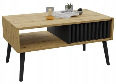 Produktbild von Skandinavischer Couchtisch Lamellen ARTISAN/Schwarz Tisch Loft Mit Ablage