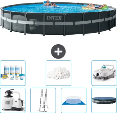 Produktbild von Intex Round Ultra XTR Frame Swimming Pool – 732 x 132 cm – inklusive Pumpe – Leiter – Bodenplane – Abdeckung Wartungspaket - Filterbälle - Staubsauger