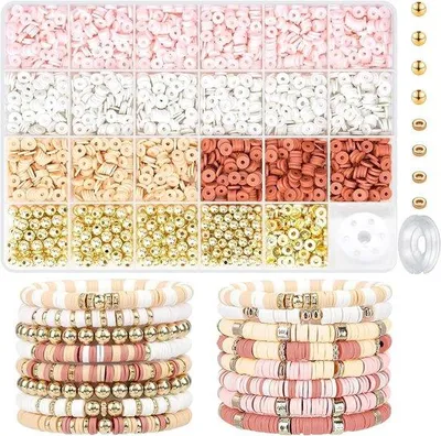 Produktbild von 3000 Stück runde Polymer-Kunstkeramik-Perlen Heishi-Perlen für Armbänder - Armbänder- und Halsketten-Kit - für Kinder und Erwachsene - Modemalereien