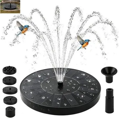 Produktbild von Solarbetriebener Springbrunnen für den Außenbereich, Solar-Springbrunnenpumpe mit 6 Sprühdüsen und 12 Stützrohren, schwimmender Springbrunnen für Vogeltränken, Teiche, Aquarien, Gärten und Springbrunnen