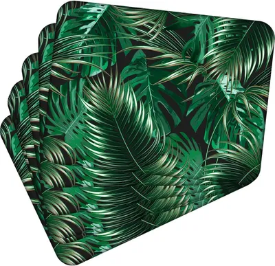 Produktbild von Tischset Satz mit 6 Stück 40x30 cm Tropical Leaves 3 Tischuntersetzer Abwaschbar - Hitzebeständige Korkrückseite hält Temperaturen von 100°C stand