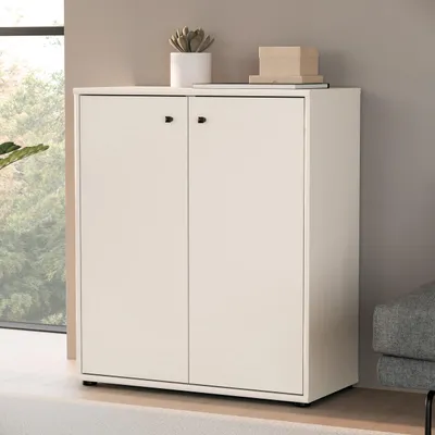 Produktbild von Forte TEMPRA 2 Kommode 70 80, moderne Kommode 2-türig, Schlafzimmer, Wohnzimmer, Büro, Holzwerkstoff, Kaschmir|Beige, 73,7 cm breit x 85,5 cm hoch x 34,8 cm tief