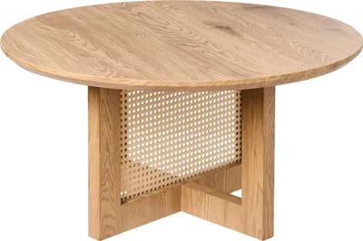 Produktbild von BELIANI Couchtisch Hellbraun Holzoptik Wiener Geflecht Rund ⌀ 80 cm X Form Beine Kaffeetisch für Wohnzimmer