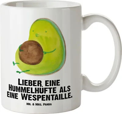 Produktbild von Mr. & Mrs. Panda steingut tasse Avocado Pfeifen - Weiß - Geschenk, Abnehmen, Große, Schwanger, Pott, Haferl, Ernährung, weisse, Teetasse