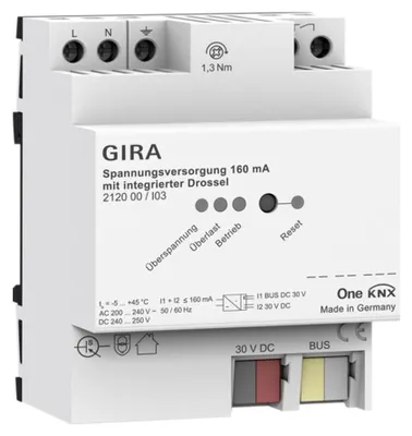 Productafbeelding van GIRA 212000: Voeding, 160mA, filtercondensator, KNX, REG