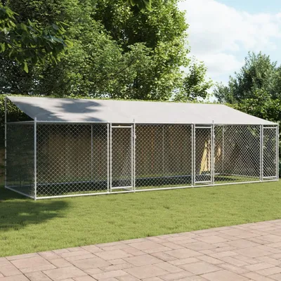 Produktbild von vidaXL Hundezwinger mit Dach und Türen Grau 6x2x2 m Verzinkter Stahl