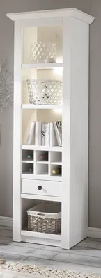 Produktbild von Regalschrank "Hooge" in Pinie weiß Landhaus Vitrine mit Weinregal 58 x 207 cm