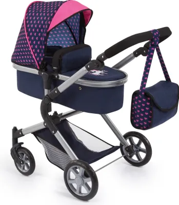 Produktbild von Bayer Design 18154AA Puppenwagen City Neo mit Tasche, wandelbar, verstellbarer Griff, schwenkbarer Räder vorne, blau, rosa mit Einhorn