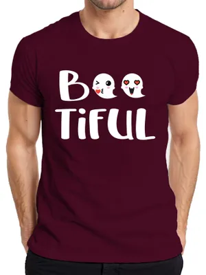 Produktbild von Boo Tiful Halloween Geister Niedlich Herz Emoji Geschenk Lustig Herren T-Shirt, Burgundy, XL