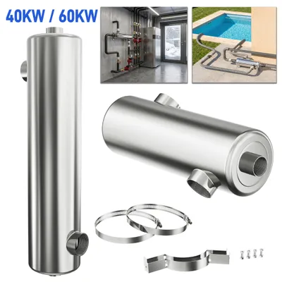 Produktbild von UISEBRT stromloser Edelstahl Gegenstrom-Wärmetauscher 60kW poliert korrosionsfest Pool Whirlpool Teich Schwimmbad SPA Wasserheizung