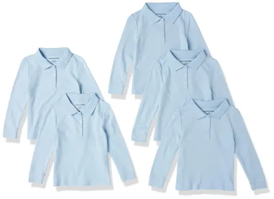 Immagine prodotto di A. Maglie polo a maniche lunghe in interlock da donna, confezione da 5, colore azzurro chiaro, taglia 4 anni