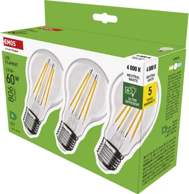 Produktbild von EMOS LED žárovka Filament A60 / E27 / 3,8 W (60 W) / 806 lm / neutrální bílá, ZF5148.3