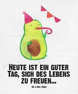 Produktbild von Mr. & Mrs. Panda Fleecedecke Avocado Party - Weiß - Geschenk, Babydecke, Kinderdecke, Happy Birthday, Geburtstagsfeier, Erstlingsdecke, Geburtstag, Schlummerdecke, Plaid